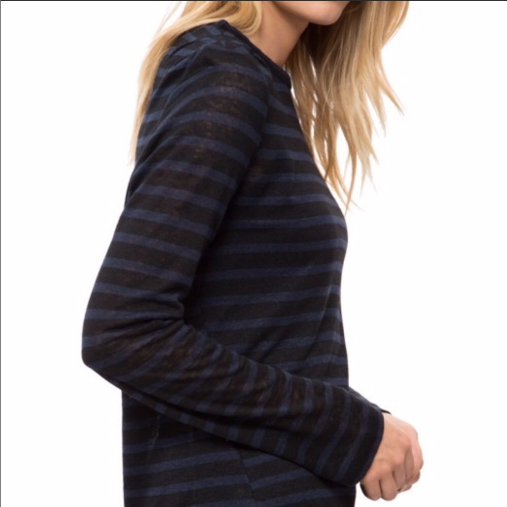 Frame Denim Linen Stripe Pintuck Long Sleeve Tee